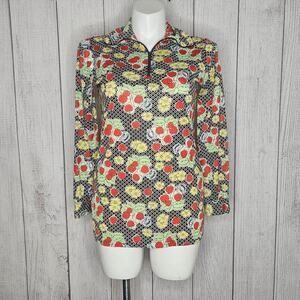 VTG  70s COS COB Novelty Print - Strawberry, Butterfly, & Flowers 1/4 Zip Shirt